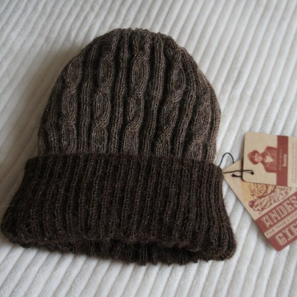 Andes Gifts Dark Brown & Light Brown Reversible 100% Alpaca Wool Beanie Hat - Picture 2 of 10
